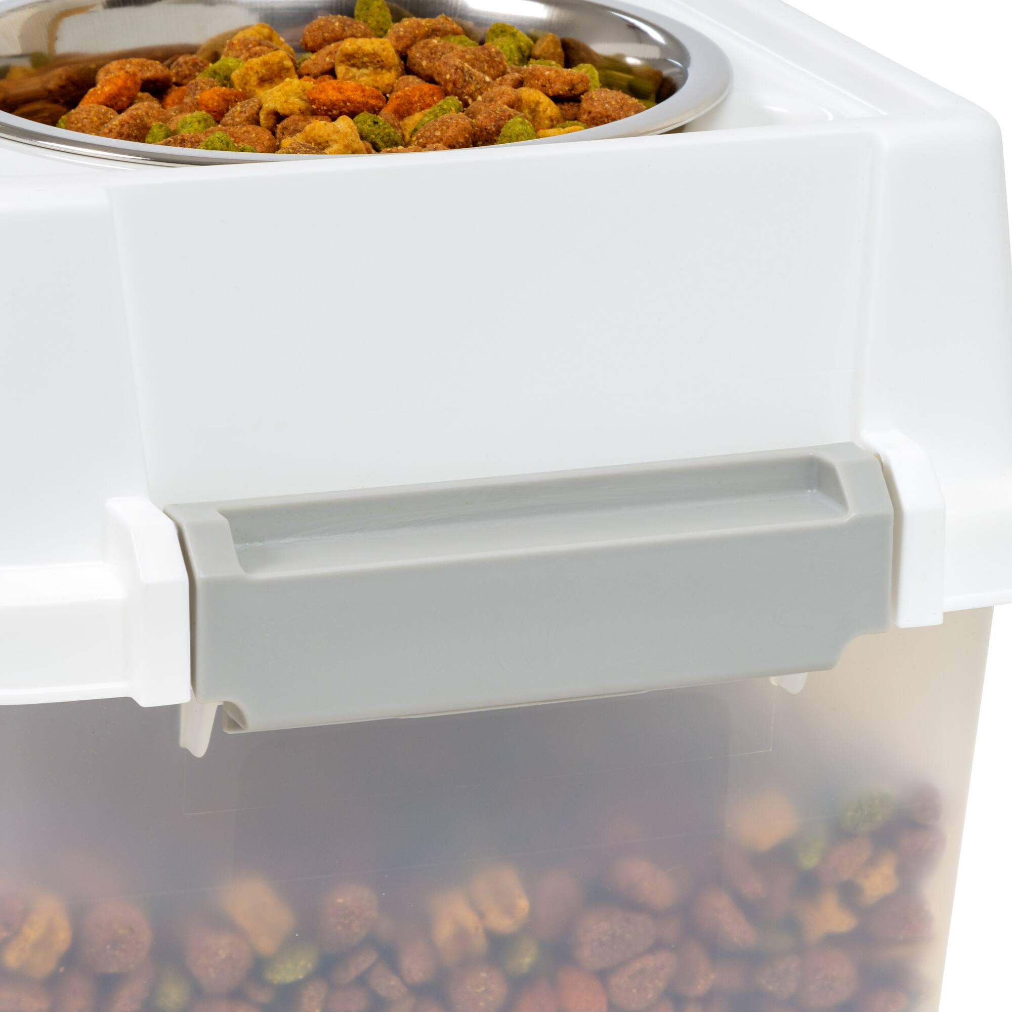 IRIS Clear, White & Gray 12qt. Airtight Elevated Feeder Storage Container